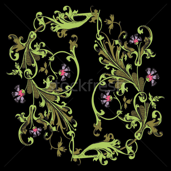 Illustrazione ramoscello fiori foglie barocco Foto d'archivio © cosveta