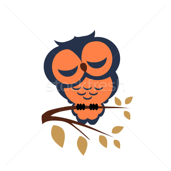 Vector sleeping owl sitting on a branch on isolated background Stock photo © cosveta