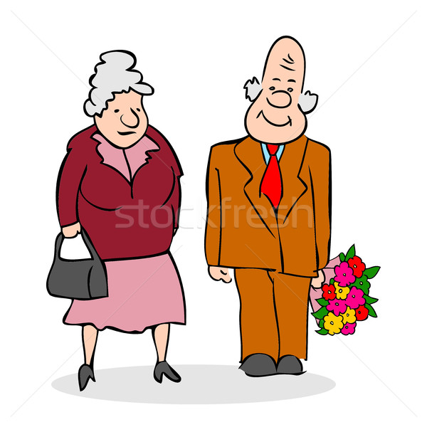 Happy elderly couple. Old man with a bouquet of flowers. Elderly Stock photo © cosveta
