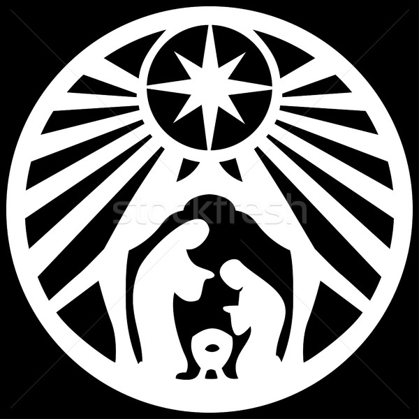 Stock photo: Holy family Christian silhouette icon vector illustration on bla