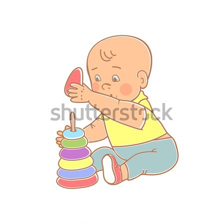 Foto stock: Pequeno · bebê · menino · jogar · brinquedos · criança