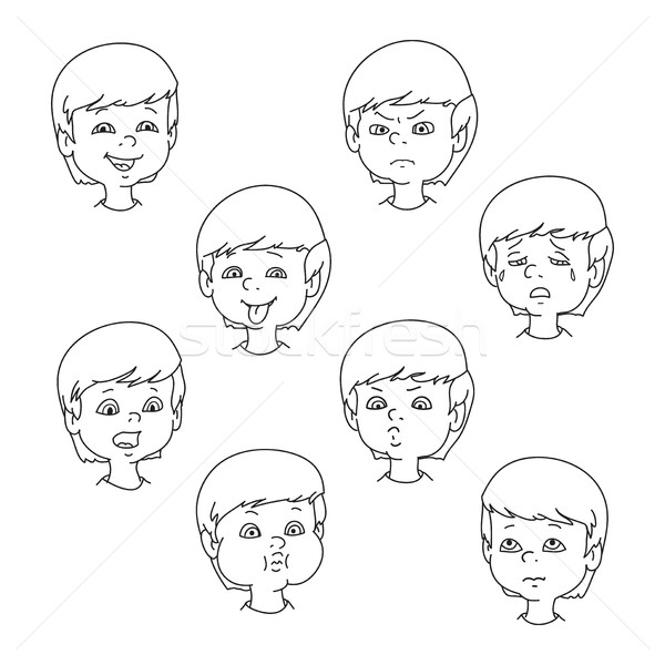 Child face emotion gestures, black and white vector illustration Stock photo © cosveta