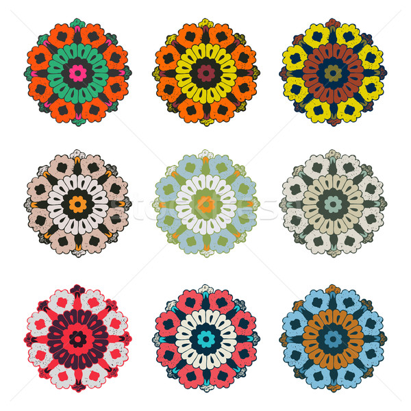 Vector round colorful flower vintage set, circle background, lacy arabesque  Stock photo © cosveta