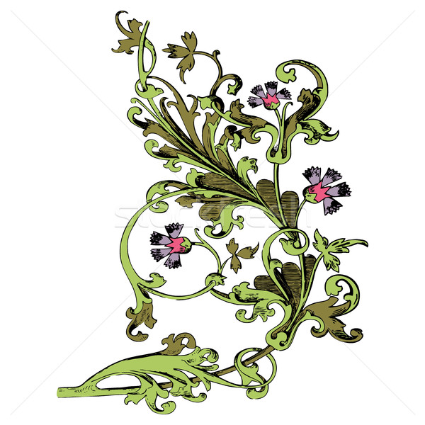Stock photo: Hand drawn illustration of twig with flowers and leaves Baroque 