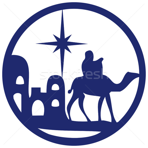 Adoration of the Magi silhouette icon vector illustration blue o Stock photo © cosveta