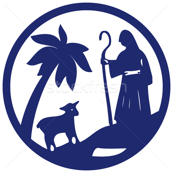 [[stock_photo]]: Pasteur · moutons · silhouette · icône · bleu · blanche