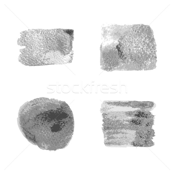 Vector silver paint smear stroke stain set on white background.  Stock photo © cosveta