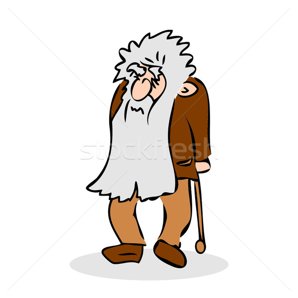 Funny old man with hat and walking cane. Grandfather with a long Stock photo © cosveta