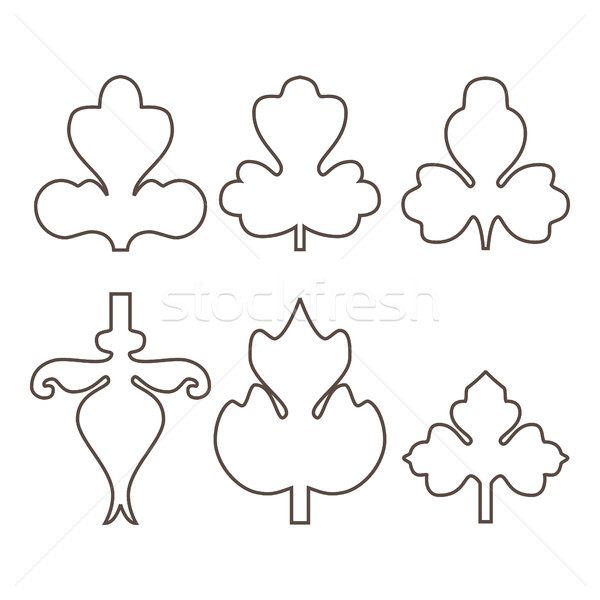 Decorative outline leaves icons set isolated black on white back Stock photo © cosveta