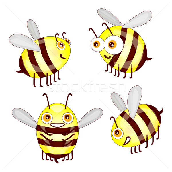 Stock fotó: Szett · rajz · aranyos · méhek · izolált · fehér