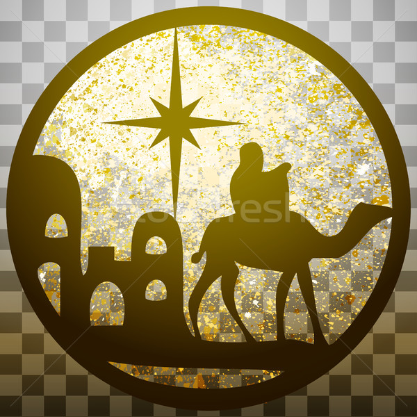 Adoration of the Magi silhouette icon vector illustration gold o Stock photo © cosveta