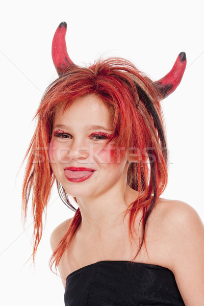 [[stock_photo]]: Jeune · fille · perruque · posant · diable · portrait