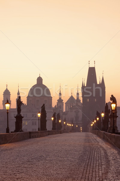 Stock foto: Prag · Brücke · Tschechische · Republik · Morgengrauen · Stadt · Licht