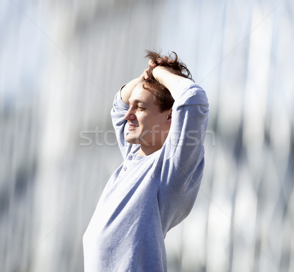 Foto stock: Joven · pie · dedos · pelo · sentimiento · feliz