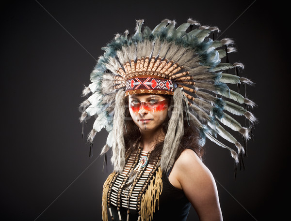 ネイティブ アメリカ先住民 チーフ 戦争 ファッション 羽毛 ストックフォト © courtyardpix