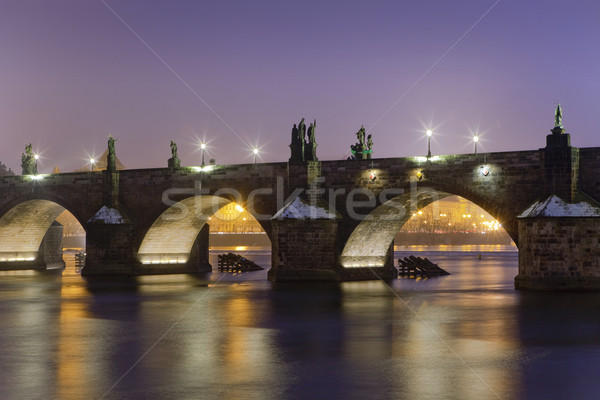 Praga ponte República Checa crepúsculo inverno Foto stock © courtyardpix
