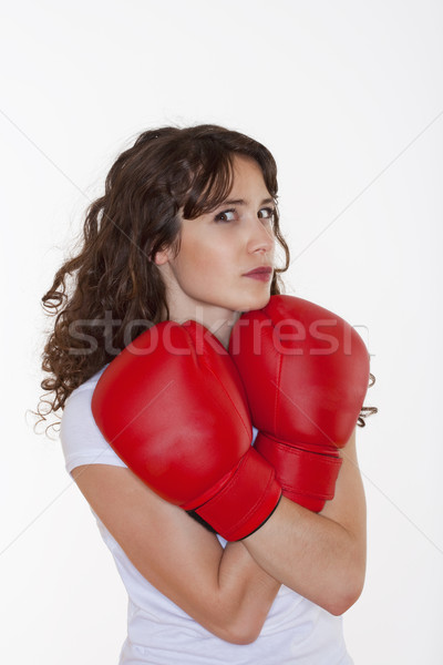Сток-фото: боксерские · перчатки · молодые · брюнетка · женщину · красный
