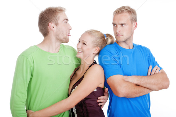 Drei Jugendlichen Mann Freundin heraus Zunge Stock foto © courtyardpix