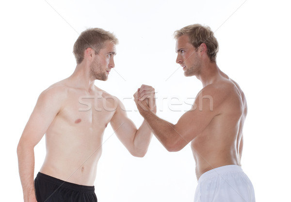 Mężczyzn wrestling dwa młodych mężczyzn szorty odizolowany Zdjęcia stock © courtyardpix