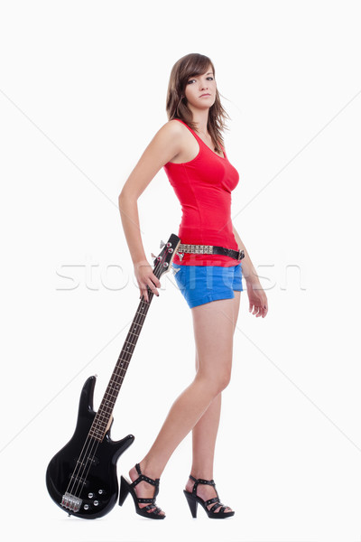 Dziewczyna bas gitara młodych kobiet gitarzysta Zdjęcia stock © courtyardpix