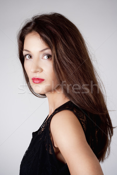 Portrait femme isolé gris Photo stock © courtyardpix