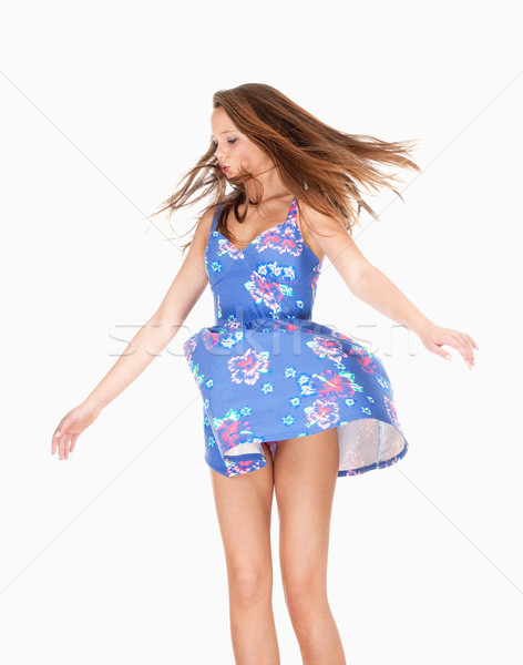 Tinilány nyár ruha szél emel szoknya Stock fotó © courtyardpix