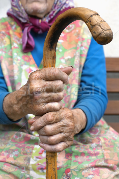 Mains vieille femme canne main vieux paysan Photo stock © courtyardpix