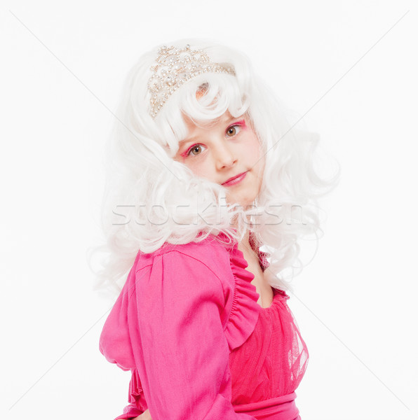 Stock photo: Girl in White Wig and Diadem Posing as Princess