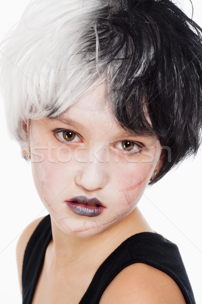 Foto stock: Joven · peluca · miedo · maquillaje · retrato · moda