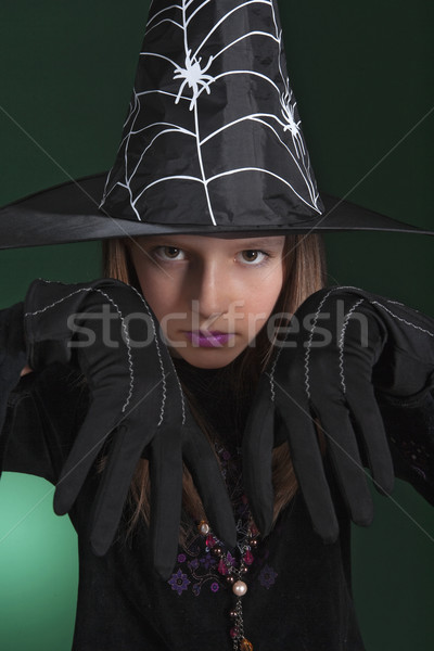 Retrato menina bruxa traje onze anos Foto stock © courtyardpix