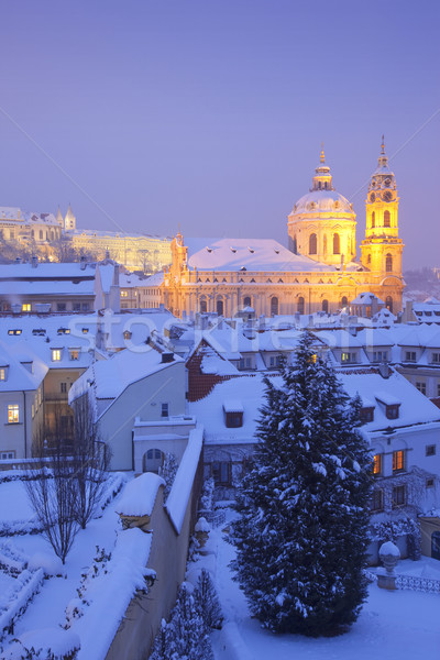 Prag Winter Kirche Dächer Schnee Reise Stock foto © courtyardpix