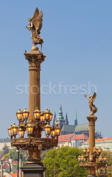 Prague - Hradcany Castle and Rudolfinum lanterns Stock photo © courtyardpix