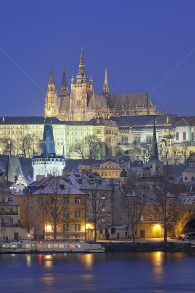 Foto stock: Praga · inverno · castelo · ponte · torre · água