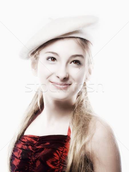 Portrait fille blanche béret blond cheveux [[stock_photo]] © courtyardpix