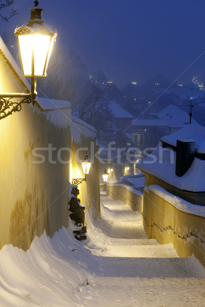 Stok fotoğraf: Prag · kış · dar · merdiven · kale · gaz