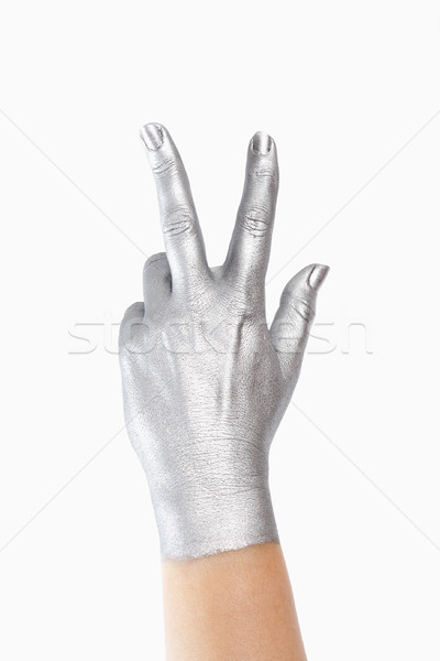 Kéz készít gesztusok ezüst szín háttér Stock fotó © courtyardpix
