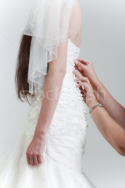 Oblubienicy długo ciemne włosy ślub dzień odizolowany Zdjęcia stock © courtyardpix