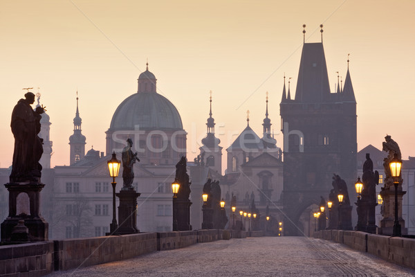 Prága híd Csehország hajnal város fény Stock fotó © courtyardpix