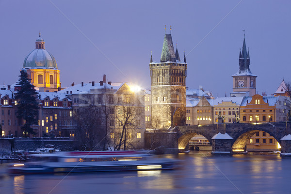 Stok fotoğraf: Prag · köprü · Çek · Cumhuriyeti · akşam · karanlığı · su