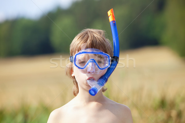 Fiú légzés cső víz nyár kék Stock fotó © courtyardpix