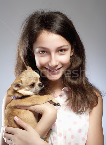 Portrait of a Girl with a Little Dog Stock photo © courtyardpix