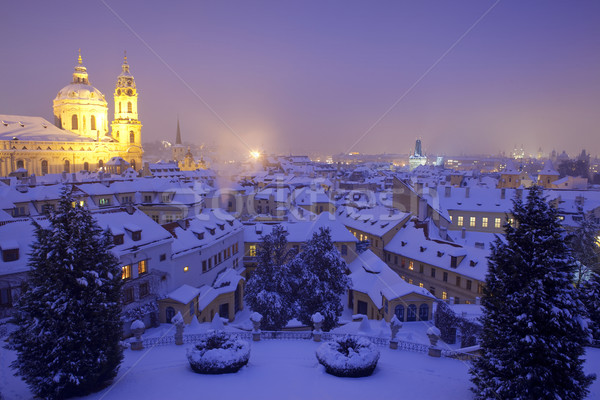 Praga inverno igreja telhados neve viajar Foto stock © courtyardpix