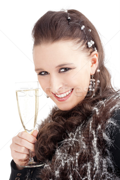 Young Woman Holding a Glass of Champagne, Smiling Stock photo © courtyardpix