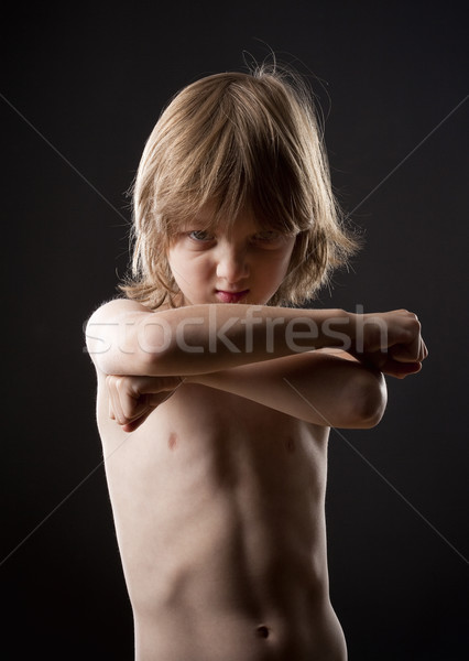 Fiú harcol póz szőke haj kezek Stock fotó © courtyardpix