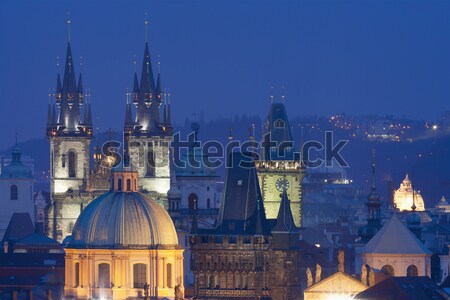 Praga invierno barrio antiguo pesado nevadas cielo Foto stock © courtyardpix