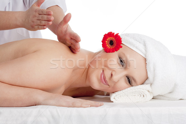 Beautiful Woman Enjoying Back Massage at Beauty Spa Stock photo © courtyardpix