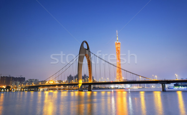 Sonnenuntergang Moment Fluss modernes Gebäude Bankenviertel Business Stock foto © cozyta