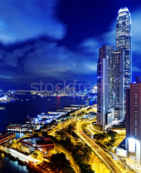 Hongkong Nacht Hochhaus Gebäude Büro Auto Stock foto © cozyta
