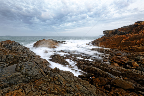 Mooie mystiek mist oceaan strand water Stockfoto © cozyta