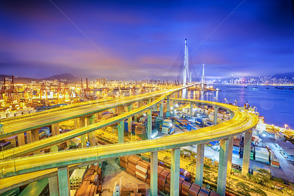 hong kong modern city High speed traffic and blurred light trail Stock photo © cozyta